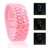 Digital Lava Style Iron Sport Unisex Blue LED Faceless Wrist Watch - Pink