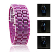 Digital Lava Style Iron Sport Unisex Blue LED Faceless Wrist Watch - Purple