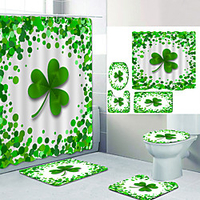 Digital Printing Four-piece Set Shower Curtains and Hooks Modern Polyester Machine Made Waterproof Bathroom