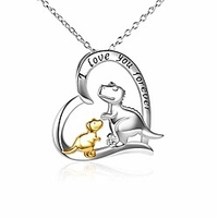 dinosaur necklace sterling silver love heart engraved i love you forever dinosaur pendant necklaces jewelry gifts for women girls mother daughter (golden)