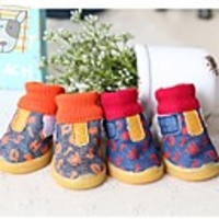 Dog Boots / Shoes Anti-Slip Keep Warm Color Block For Pets Rubber Red