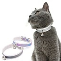 Dog Cat Collar With Bell Solid Colored PU Leather Husky Labrador Alaskan Malamute Golden Retriever Japanese Spitz Beagle Rainbow Silver 1pc