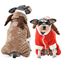Dog Cat Costume Christmas Costume Santa Claus Santa Claus Cosplay Funny Christmas Party Winter Dog Clothes Puppy Clothes Dog Outfits Breathable Red Brown Costume for Girl and Boy Dog Fleece XS S M L