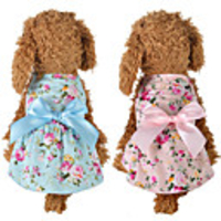 Dog Cat Dress Bowknot Flower Leisure Sweet Dog Clothes Blue Pink Costume Polyester Cotton XS S M L XL
