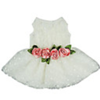 Dog Cat Dress Flower Casual / Sporty Sweet Wedding Party Dog Clothes Breathable White Costume Fabric XXS XS S M L