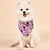 Dog Cat Halloween Costumes Dog Bandana Dog Hat Dog Birthday Bandana Hat Skull Pumpkin Birthday Reversible Party Halloween Dog Clothes Double-Sided Purple Costume Polyester S M