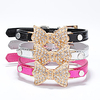 Dog Collar Adjustable Breathable Retractable Outdoor Walking Butterfly Shing Diamonds PU Leather Corgi Shiba Inu Pug Bichon Frise Schnauzer Poodle Black Red Fuchsia Blue Pink 1pc