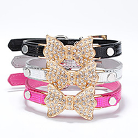 Dog Collar Adjustable Breathable Retractable Outdoor Walking Butterfly Shing Diamonds PU Leather Corgi Shiba Inu Pug Bichon Frise Schnauzer Poodle Black Red Fuchsia Blue Pink 1pc