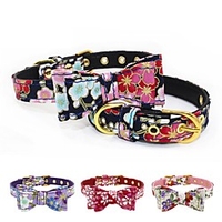Dog Collar Adjustable Breathable Retractable Outdoor Walking Flower PU Leather Corgi Shiba Inu Pug Bichon Frise Schnauzer Poodle Black / White Black Purple Red Dark Red 1pc