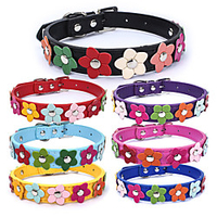 Dog Collar Adjustable Breathable Retractable Outdoor Walking Flower PU Leather Corgi Shiba Inu Pug Bichon Frise Schnauzer Poodle Black Purple Yellow Red Fuchsia 1pc miniinthebox