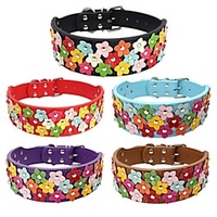 Dog Collar Adjustable Breathable Retractable Outdoor Walking Flower PU Leather Corgi Shiba Inu Pug Bichon Frise Schnauzer Poodle White Black Purple Red Fuchsia 1pc