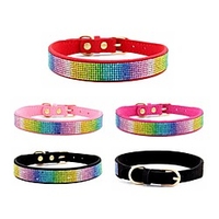 Dog Collar Adjustable Breathable Retractable Outdoor Walking Rainbow PU Leather Golden Retriever Corgi Bulldog Bichon Frise Schnauzer Poodle Black Red Fuchsia Pink 1pc
