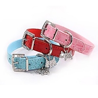 Dog Collar Adjustable Breathable Retractable Outdoor Walking Shing Diamonds PU Leather Corgi Shiba Inu Pug Bichon Frise Schnauzer Poodle White Black Red Blue Pink 1pc
