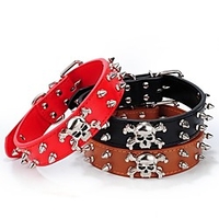 Dog Collar Adjustable Breathable Retractable Outdoor Walking Skull Studded Shing Diamonds PU Leather Corgi Shiba Inu Pug Bichon Frise Schnauzer Poodle Black Red Brown 1pc