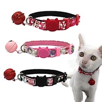 Dog Collar Adjustable Breathable Retractable With Bell Outdoor Walking Flower PU Leather Corgi Shiba Inu Pug Bichon Frise Schnauzer Poodle Black Red Pink 1pc