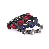 Dog Collar Adjustable Retractable Durable Outdoor Walking Classic Flower PU Leather Small Dog Medium Dog Red Blue Gray 1pc
