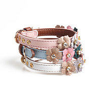 Dog Collar Adjustable Retractable Durable Outdoor Walking Classic Flower PU Leather Small Dog Medium Dog White Black Blue Pink 1pc