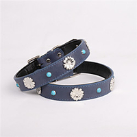 Dog Collar Adjustable Retractable Durable Outdoor Walking Classic Snowflake PU Leather Medium Dog Blue 1pc