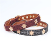 Dog Collar Adjustable Retractable Durable Outdoor Walking Classic Stars PU Leather Small Dog Red Gray 1pc