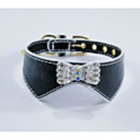 Dog Collar Rhinestone Decoration Bowknot PU Leather Pug Shih Tzu Chow Chow Black