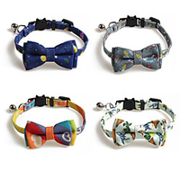 Dog Collar Tie / Bow Tie Adjustable Retractable With Bell Durable Outdoor Walking Bowknot Flower Animal Nylon Baby Pet Small Dog Rainbow Blue Green Gray 1pc