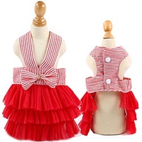 Dog Dress Voiles Sheers Stripes Bowknot Party / Evening Sweet Style Dog Clothes Puppy Clothes Dog Outfits White Red Pink Costume for Girl and Boy Dog Cotton XS S M L XL XXL miniinthebox
