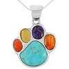 dog paw pendant necklace 925 sterling silver genuine turquoise amp; gemstones (20,  multi)