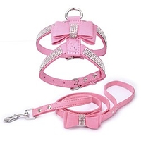 Dog Rabbits Cat Harness Dog Leash Vest Decoration Adjustable Flexible Outdoor Walking Rhinestone PU Leather Black Red Blue Pink 1 set miniinthebox