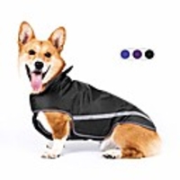 dog raincoat lightweight waterproof clothes ajustable pet dog rain jacket poncho with visibility safety strip reflective amp; leash hole dog vest for small medium large dogs puppy (xl,  black)