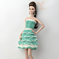 Doll accessories Doll Clothes Doll Dress Wedding Dress Party / Evening Dresses Wedding Ball Gown Lines / Waves Multi Color Tulle Basketwork Lace Polyester Acrylic Fibers For 11.5 Inch Doll Handmade
