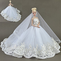 Doll accessories Doll Clothes Doll Dress Wedding Dress Party / Evening Wedding Ball Gown Embroidery Solid Color Tulle Lace Cotton Blend For 11.5 Inch Doll Handmade Toy for Girl
