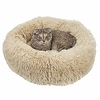 donut fluffy dog cat bed,  soft faux fur donut cuddler self-warming calming bed for small medium dog cat for joint-relief and improved sleep,  beige