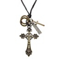 Double Crosses Cow Leather Necklace