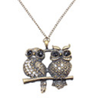 Double Owl Diamond Inlaid Vintage Necklace