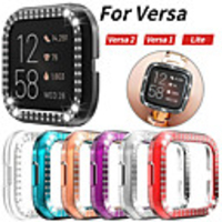 Double Rows Bling Diamonds Watch Case for Fitbit Versa 2/ Versa Shiny Cover Crystal Bumper PC Plated Hard Protective Frame