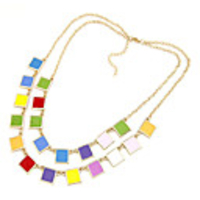 Double Rows Square Slice Alloy Acrylic Necklace