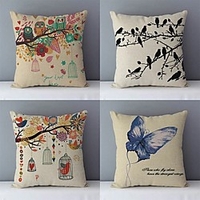 Double Side Cushion Cover 1pc Linen Soft Decorative Square Throw Pillow Cover Cushion Case Pillowcase For Sofa Bedroom Superior Quality Machine Washable Cartoon Animals Printed Birds Butterfly Owls miniinthebox
