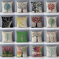 Double Side Cushion Cover 1PC Linen Soft Decorative Square Throw Pillow Cover Cushion Case Pillowcase for Sofa Bedroom Superior Quality Machine Washable Plants Life Trees Printed miniinthebox