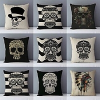 Double Side Cushion Cover 1PC Linen Soft Decorative Square Throw Pillow Cover Cushion Case Pillowcase for Sofa Bedroom Superior Quality Machine Washable Post-modern Style Skull Printed miniinthebox