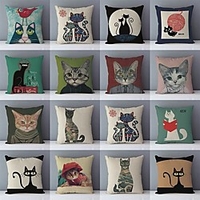 Double Side Cushion Cover 1PC Linen Soft Decorative Square Throw Pillow Cover Cushion Case Pillowcase for Sofa Bedroom Superior Quality Machine Washable Print Cartoon Cat Printed miniinthebox
