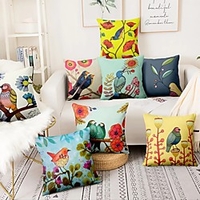 Double Side Cushion Cover 1PC Soft Decorative Square Throw Pillow Cover Cushion Case Pillowcase for Sofa Bedroom Superior Quality Machine Washable Pastoral Bird miniinthebox