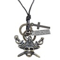 Double Swords Crossbones Pattern Cow Leather Necklace