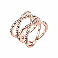 double x criss cross ring sterling silver rose gold pave cz wedding band size 5