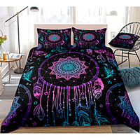 Dreamcatcher Print 3-Piece Duvet Cover Set Hotel Bedding Sets Comforter Cover with Soft Lightweight Microfiber,  Include 1 Duvet Cover,  2 Pillowcases for Double/Queen/King(1 Pillowcase for Twin/Single)