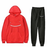 dreamwastaken hoodies set men women pullover pants two-piece set smile hoodies suit (red-a35507, xxs) miniinthebox