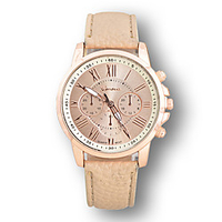 Dress Watch Leather Analog - Creamy-white / Stainless Steel