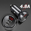 Dual Cigarette Lighter USB Car Charger 4.8A 24W Fast Charge For Xiaomi Samsung Phone Car Charger Black Silver