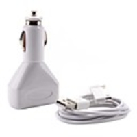 Dual USB Port Car Charger with USB Sync and Charge Cable for iPhone and iPad (2A Output)