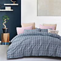 Dusty Blue Grid Strip Print 3-Piece Duvet Cover Set Hotel Bedding Sets Comforter Cover with Soft Lightweight Microfiber(Include 1 Duvet Cover and 1or 2 Pillowcases)