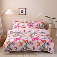 Duvet Cover Sets 4-Piece set with Zipper Closure / Modern Butterfly Printed / Ultra Silky Soft Polyester / Comfortable and Breathable / 1 Duvet Cover and 1 Fitted Sheet and 2 Pillow Shams